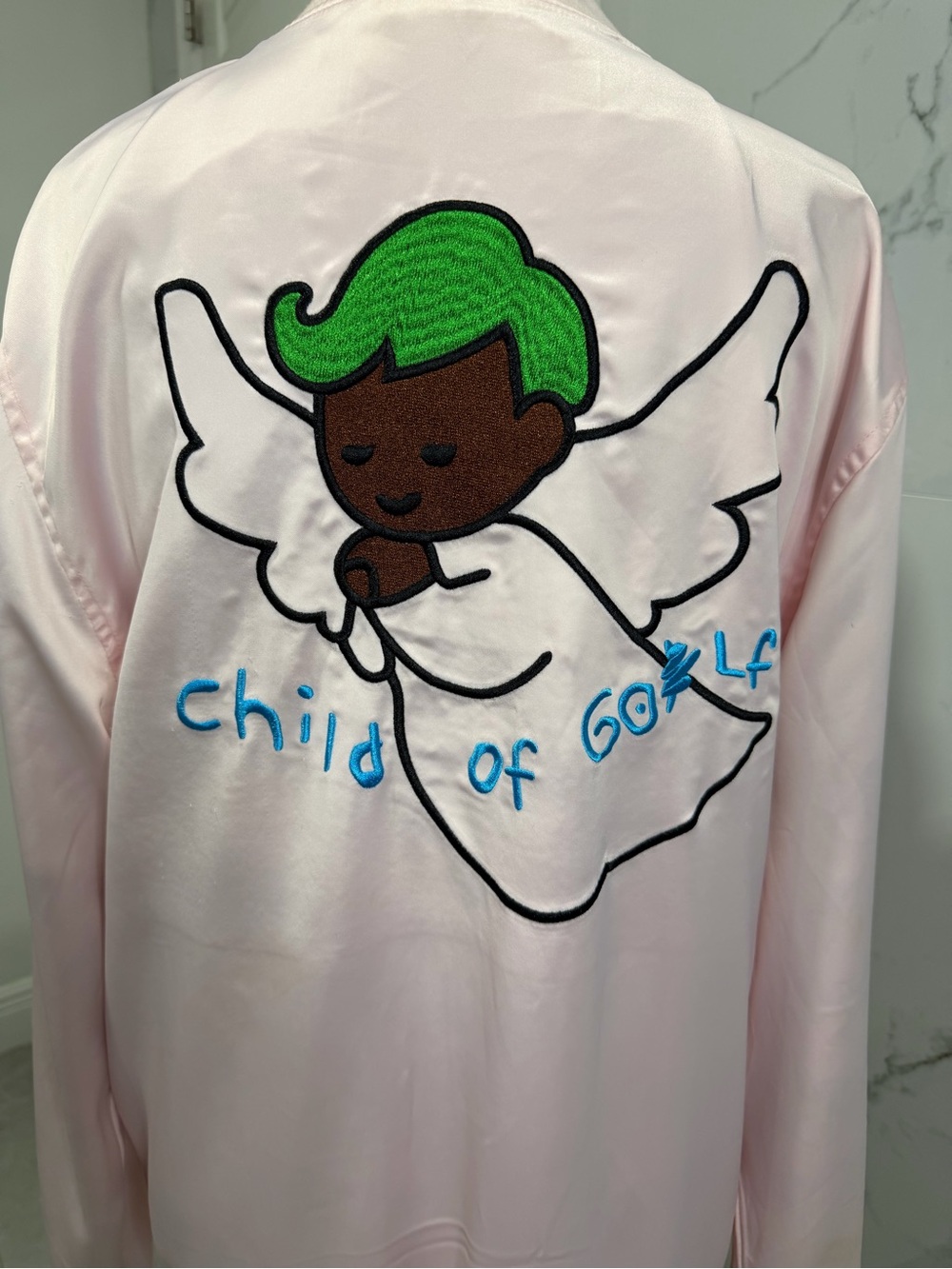 Golf Wang child of golf  pink satin jacket Embroidered Angel